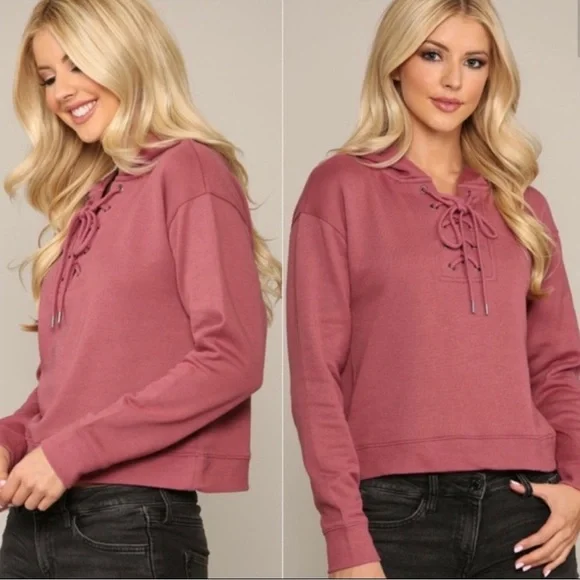 Women's Lace-Up Rose Hoodie - Picture 3 of 5